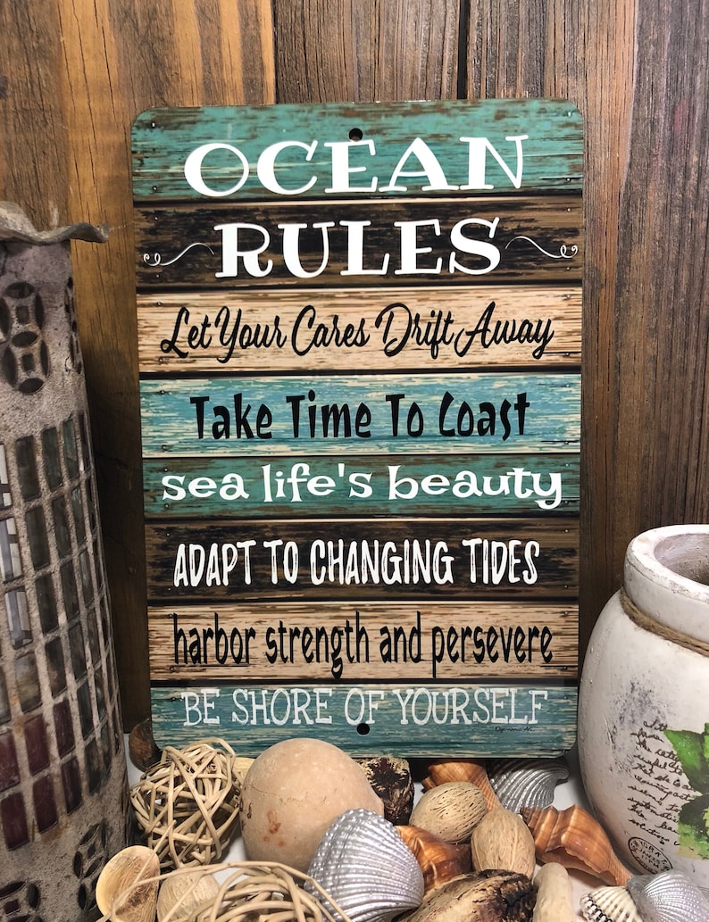 Ocean Rules Metal Sign Beach decor Home Decor Boating | Etsy