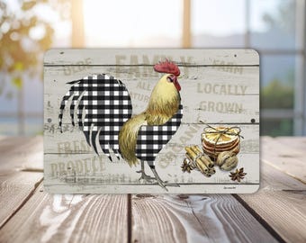 Farmhouse Rooster Sign | Buffalo Check Kitchen Wall Art | Rustic Country Decor