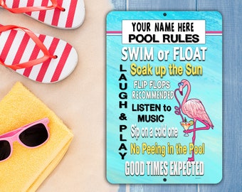 Personalized Pool Rules Flaming Sign -  Metal Outdoor Home Decor - Backyard Name Sign