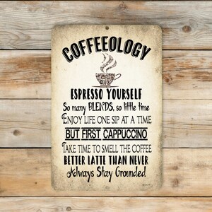 Coffeeology Metal Sign | Coffee Bar Decor | Funny Kitchen Wall Art | Barista Gift image 7
