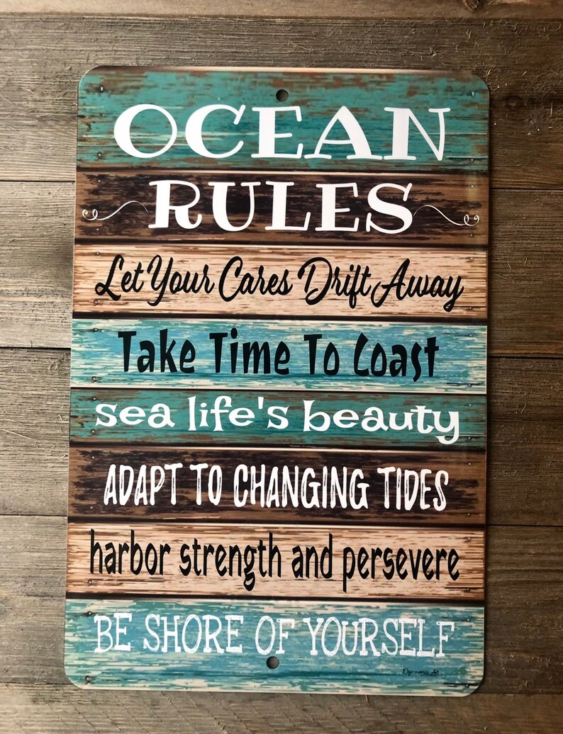 Ocean Rules Metal Sign Beach decor Home Decor Boating Etsy