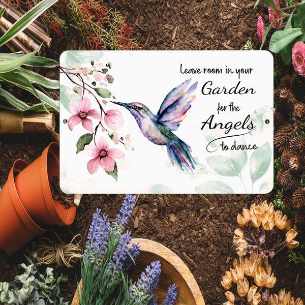 Elegant Hummingbird Sign with Inspirational Angel Quote - Garden Decor In Memory of Gift Loved one Gift