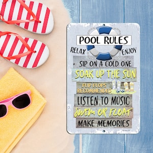 Pool Rules Metal Sign: Funny Rustic Poolside Decor