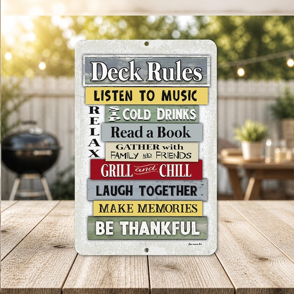 Deck Rules Sign | Patio & Backyard Decor | Outdoor Entertaining Wall Art