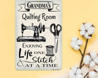 Personalized Quilting Room Metal Sign - Vintage Style Wall Decor Gift for Crafter