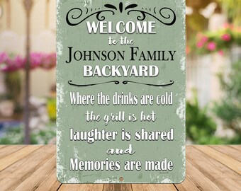 Personalized Welcome Backyard Metal Sign - Home Decor - Outdoor Decor - Metal Wall Decor
