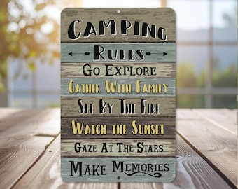 Camping Rules Sign | RV Wall Art | Rustic Camper Decor | Outdoor Adventure Sign