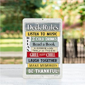 Deck Rules Metal Sign: Inspirational Patio & Backyard Decor