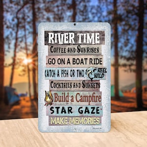 River Time Metal Sign: Inspirational River House Decor