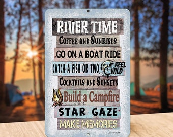 River Time Metal Sign, Inspirational River House Decor, River Sign Wall Art, Backyard Rust-free Water Lover Lake Sign, River Life Home Decor