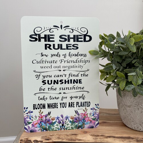 She Shed Rules Sign Garden Sign Gardening Quote Garden Etsy