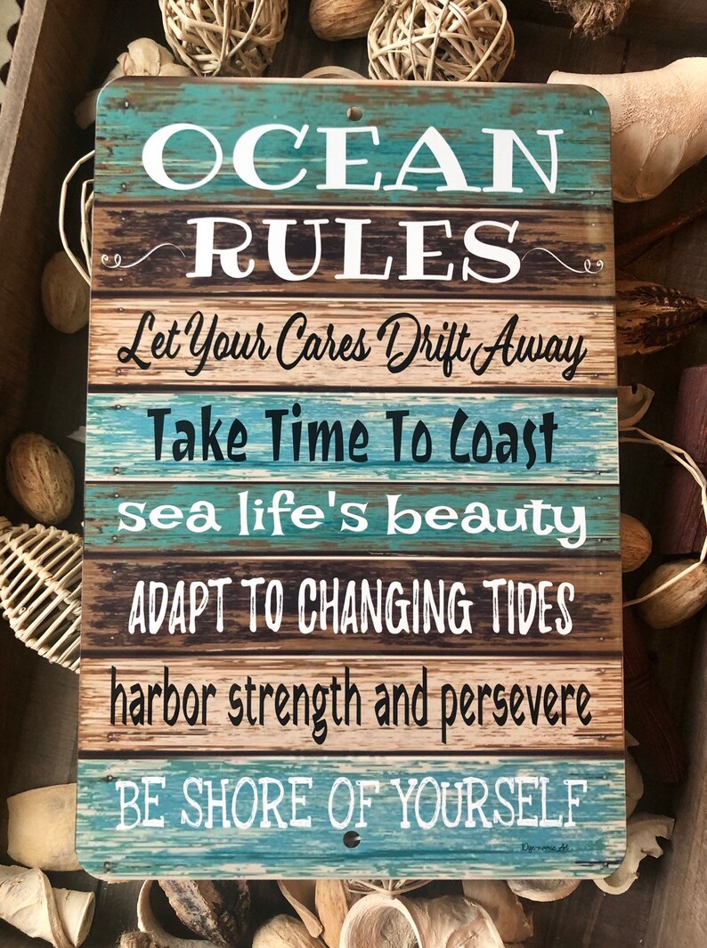 Ocean Rules Metal Sign Beach decor Home Decor Boating Etsy