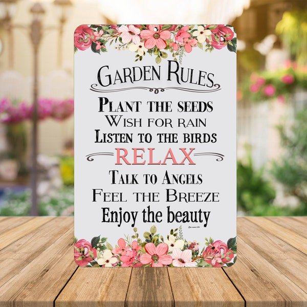 Inspirational Garden Rules Metal Sign - Outdoor Wall Decor - Unique Gardener Gift