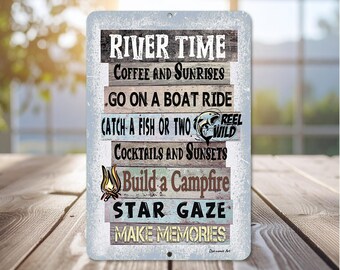 River Time Sign | Lake House Cabin Decor | Rustic River Front Wall Accent