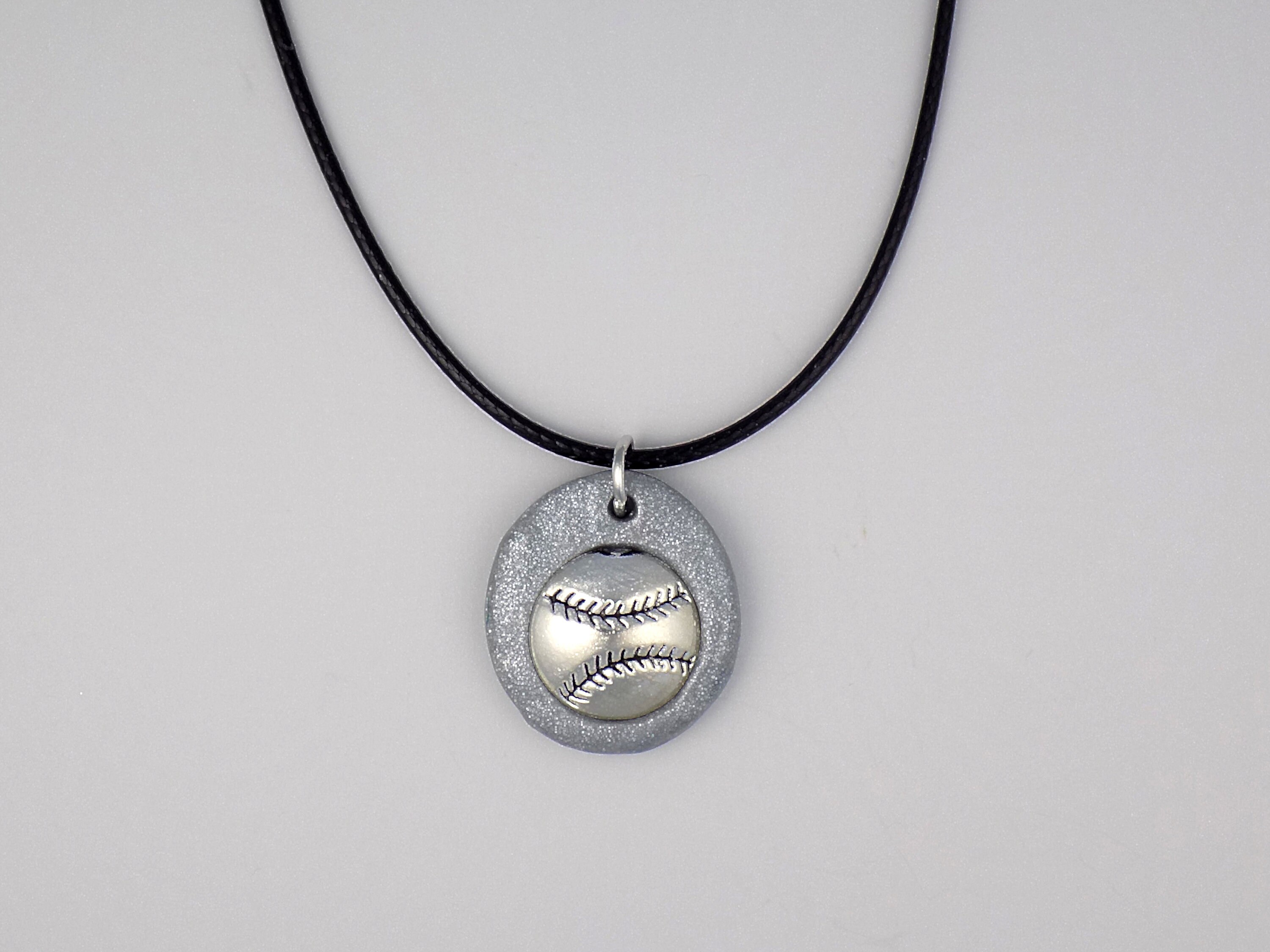A Baseball NecklaceSilver1820 inch adjustable black leather Etsy