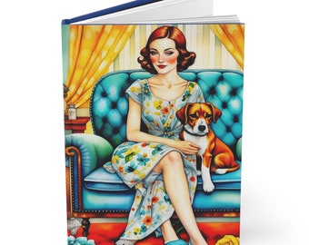 Hardcover-Tagebuch mit matter Oberfläche, Dame mit Hund, blaues Lesetagebuch, Journaling-Buch, Hundeliebhaber Geschenk für sie, Buchtagebuch, Tagebuch,