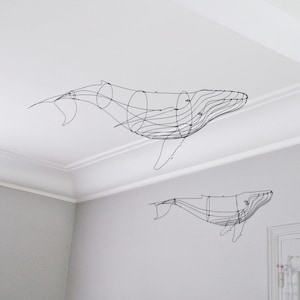 Humpback whale, wire suspension, mobile for interior decoration