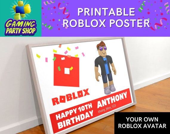 Roblox Birthday Sign With Your Avatar Roblox Happy Birthday Etsy - roblox 10th anniversary party hat