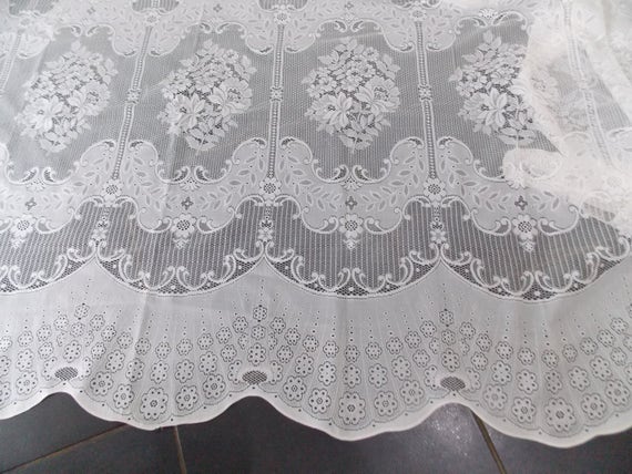 Vintage French Net Curtain old lace large window fabric / textile