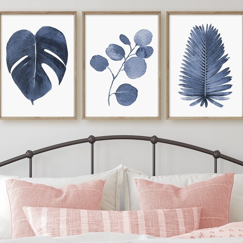 Abstract Wall Art Prints Navy Blue Watercolor Print Set of 3 Etsy