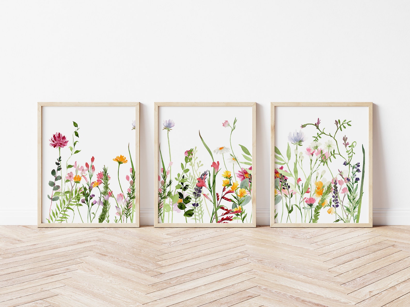 Simple Wildflowers 3 Piece Wall Art Set of Three Printable - Etsy