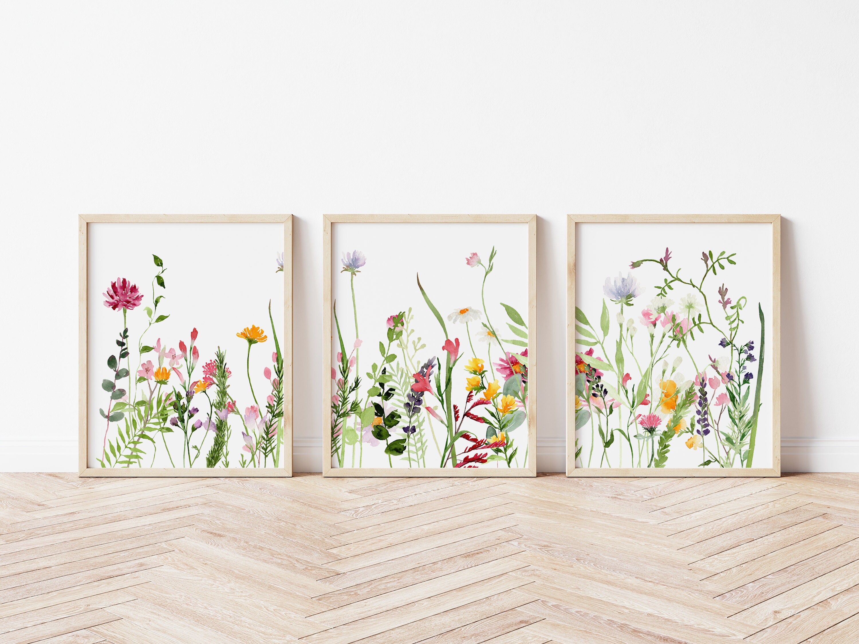 Simple Wildflowers 3 Piece Wall Art Set of Three Printable - Etsy
