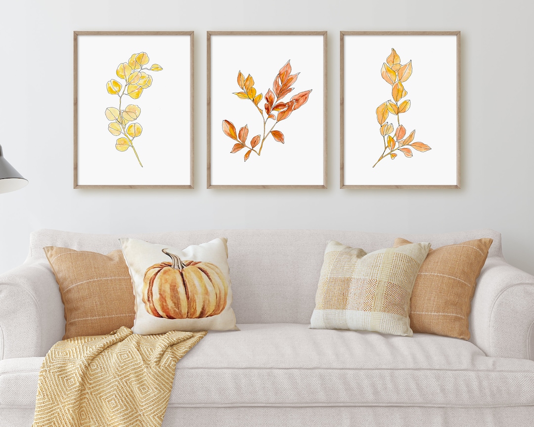 Autumn Leaves Print Set of Three, Leaves Wall Art Printable, 3 Piece ...