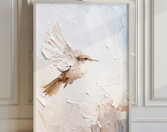 Minimalist Wren Bird Printable Wall Art | Beige & White Digital Download | Nature-Inspired Home Decor