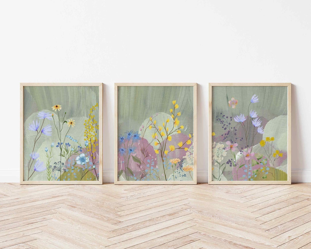Green Summer Wildflowers 3 Piece Wall Art, Set of Three Printable ...
