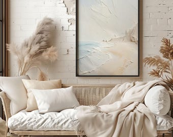 White Beach Wall Art, Printable Ocean Print, Calm Bedroom Decor, Abstract Coastal Art,