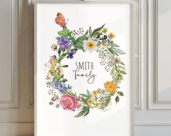Personalized Birth Flower Family Bouquet Wreath, For-Mom Best Mom Gift, Mother&#39;s Day Printable Gift Wall Art, Last Minute Birthday Gift