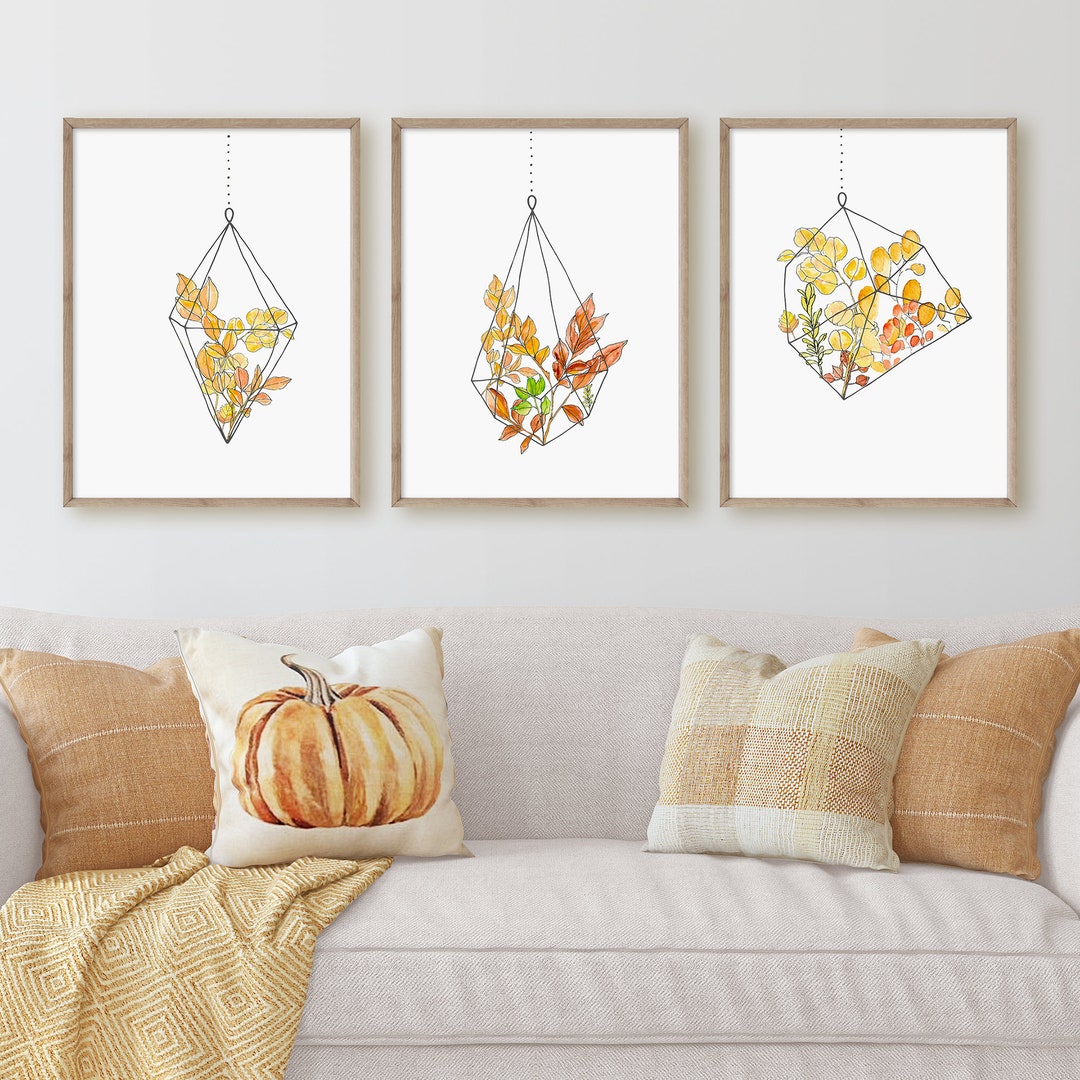 Printable Autumn Leaves Print Set of Three, Fall Leaves Wall Art, 3 ...