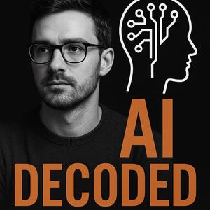 May include: A promotional image with a man wearing glasses and the text "AI DECODED" in orange. The tagline reads "MASTER THE TRUTH, NOT THE HYPE - IN ONE WEEKEND." A white outline of a head with circuit board design is also present.