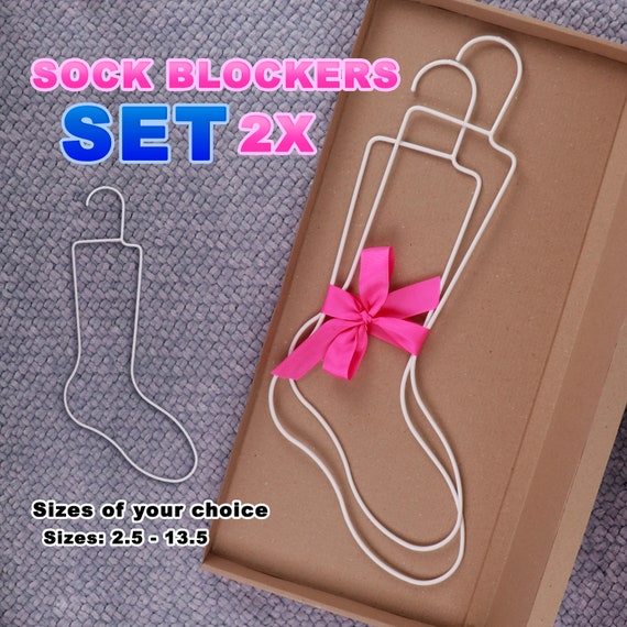 2 pc Metal Wire SOCK BLOCKERS, Sock Dryers Set, Sock Blocker Hangers, Durable Metal Wire Sock Blockers for Wet Blocking, Sizes US 2.5 - 13.5