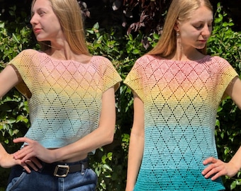 Patrón de top de crochet. Top de crochet 2 en 1 para mujer. Patrón de top corto. Vestido playero. Top para festivales. Top bohemio de encaje.