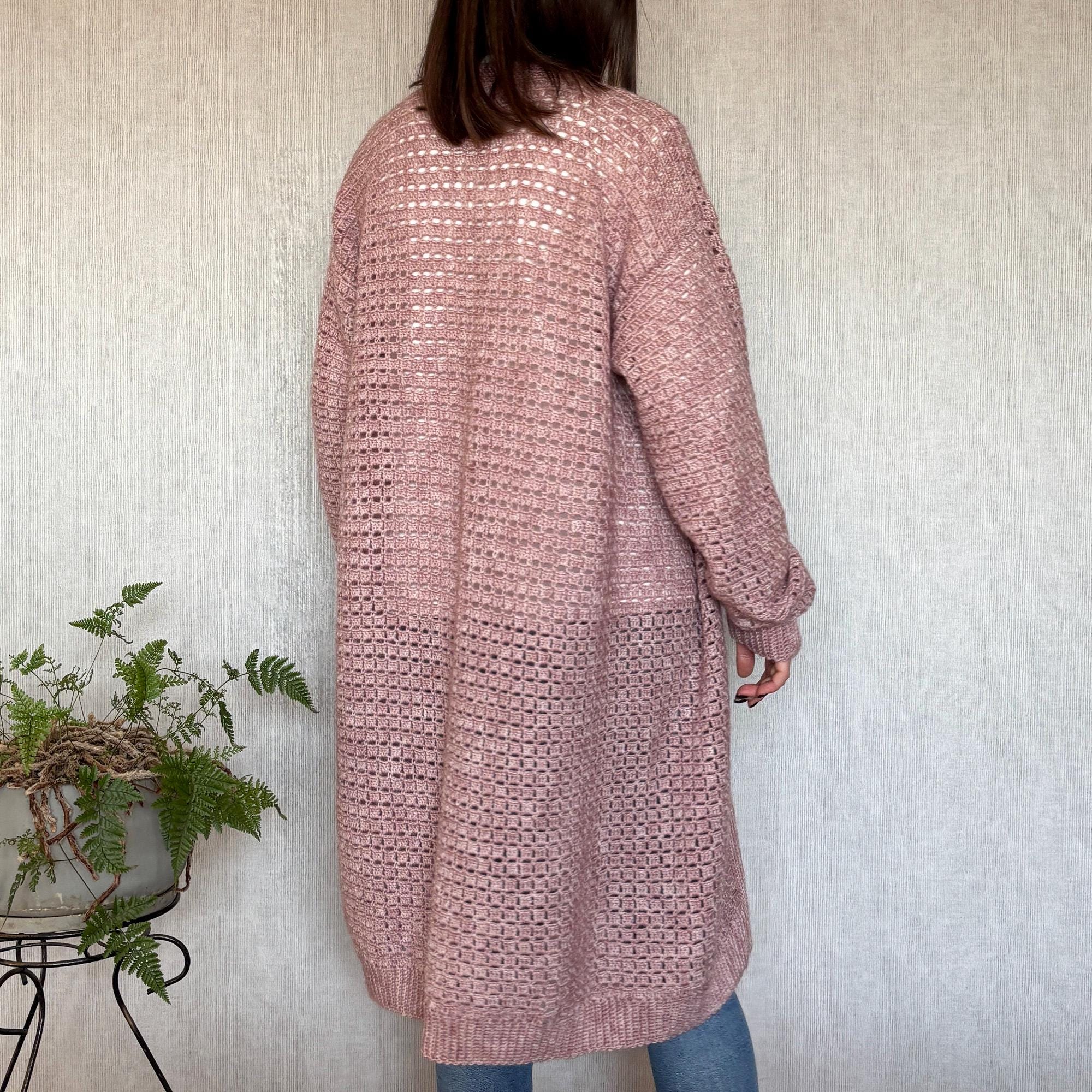 Pink Mist Cardigan Crochet Kit, Pattern + Angora Yarn, Easy Crochet ...