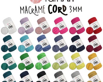 Cordón de macramé de 3 mm, 60 % algodón, cuerda trenzada de colores.