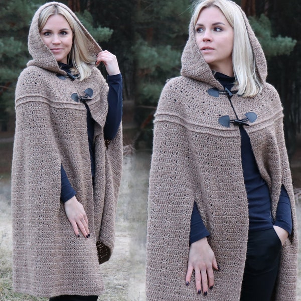 Long hooded CAPE CROCHET pattern. PDF cape cloak pattern. Hooded cape. Confident beginner crochet pattern. Instant download. Crochet boho