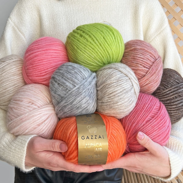 GAZZAL ALPACA AIR 17 Colors, Baby Alpaca Yarn, Merino Wool Yarn, Warm Yarn, Sport Weight,Knitting Yarn, Crochet Sweater Yarn, Cardigan Yarn