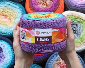 YARNART FLOWERS, 49 COLORS, Multicolor Knitting Yarn, Shawl Yarn,  Crochet Yarn, Cake Yarn, Summer Yarn, Gradient Yarn 8.80 Oz, 1093.60 Yds