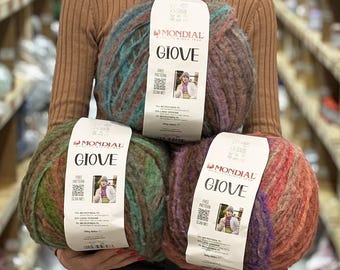 Bulky Wool Blend Yarn, Mondial Giove, Self Striping Chunky Yarn for Knitting and Crocheting, 10 Colors