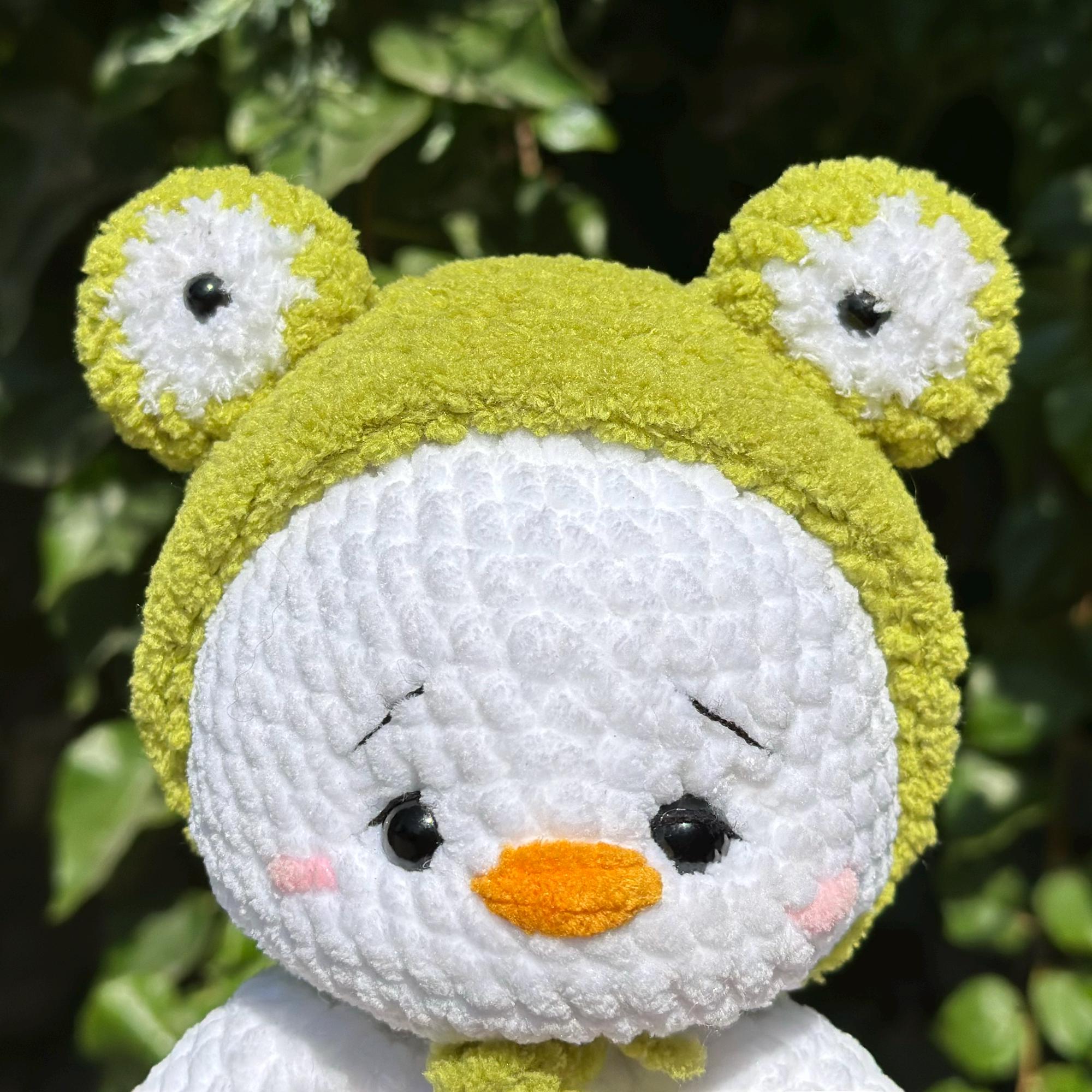 カエルの帽子をかぶったアヒルの編み図：簡単あみぐるみ（PDFパターン