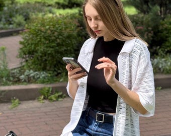 Crochet Mesh Shirt Written Pattern Summer Shirt PDF Instant Download One Size