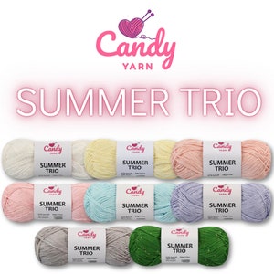 Candy-Yarn Summer Trio, LYOCELL and LINEN YARN, Sequin Yarn, Summer Yarn, Lyocell Vegan Yarn, Sparkly Yarn, Lace Linen Yarn 1.7 Oz / 191 Yds