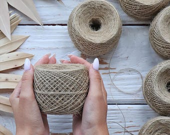 Natural Jute Twine, Brown Craft Yarn for Crochet, Knitting, Macrame (208 Yds)