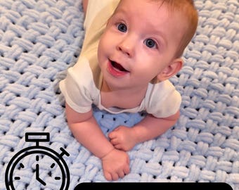 Baby Blanket Kit for Beginner, Loop Chenille Yarn Hand Knitting Pattern, Mom to Be Gift, First Time New Mom Gifts - Newborn diy set