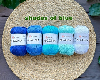 YarnArt Begonia Mercerized Cotton Yarn: Sport Weight, Summer Crochet (50g/Skein)