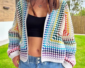 Crochet Cardigan Pattern Granny Hexagon , Easy Women's Sweater Digital Download PDF