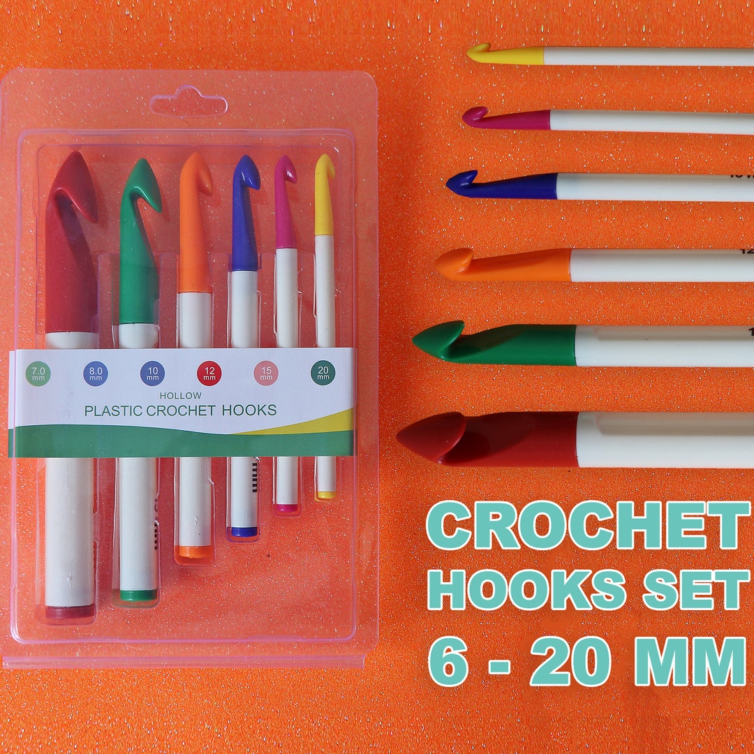 PLASTIC Crochet HOOK SET, 6 Sizes 7mm to 20mm, Ergonomic Crochet Hooks