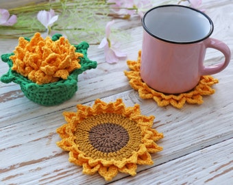 Crochet FLOWER POT Coaster Set Pattern, 2-in-1 Crochet Plant Pot Coasters Set Pattern, PDF Crochet Pattern Crochet Flower Bouquet Pattern